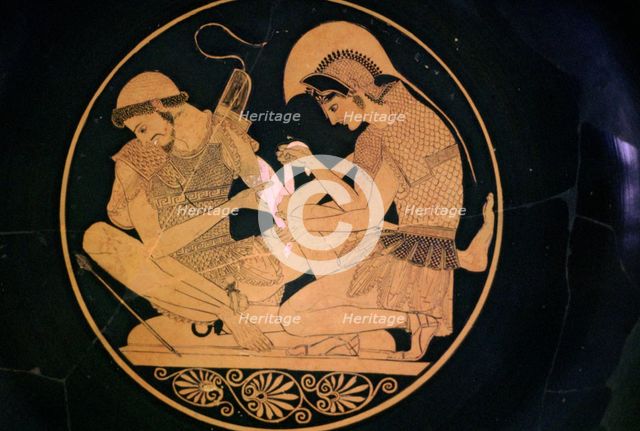 Greek vase painting of Achilles and Patroclus. Artist: Sosias