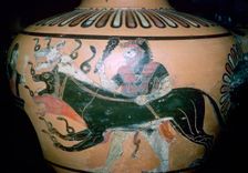 Greek vase painting of Heracles and Cerberus