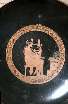 Greek Vase Painting of Lyre Player, Attic Red Figure Cup, c5th century BC