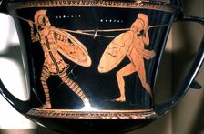 Greek Vase Painting, Persian and Hoplite fighting, c5th century BC