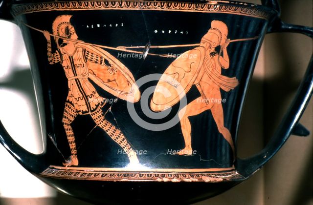 Greek Vase Painting, Persian and Hoplite fighting, c5th century BC. Artist: Unknown.