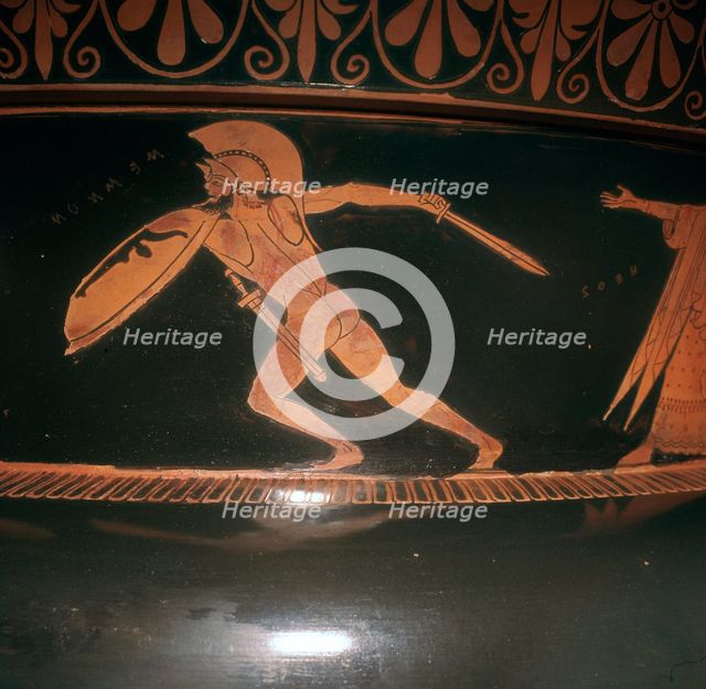 Greek vase showing Memnon fighting Achilles. Artist: Unknown