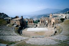 GreekGreek Ampitheatre, seashore and Mt Etna, Taormina, Sicily, 3rd century, (c20th century)