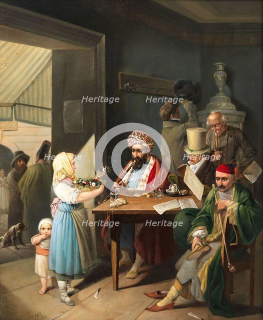 Greeks and Turks in a Viennese coffee house, 1824. Creator: Weller, Theodor Leopold (1802-1880).