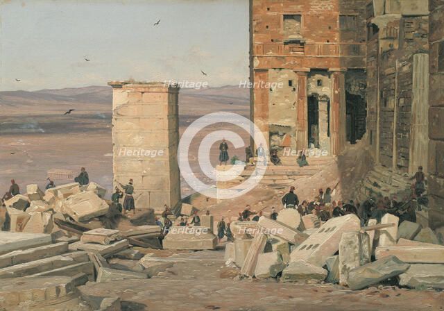 Greeks Working in the ruins of the Acropolis, 1835. Creator: Martinus Rorbye.