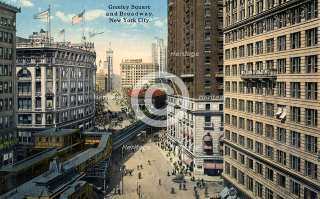 Greeley Square and Broadway, New York City, New York, USA, 1916. Artist: Unknown