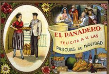 Greeting Card to receive the Christmas bonus, from the baker, 1930