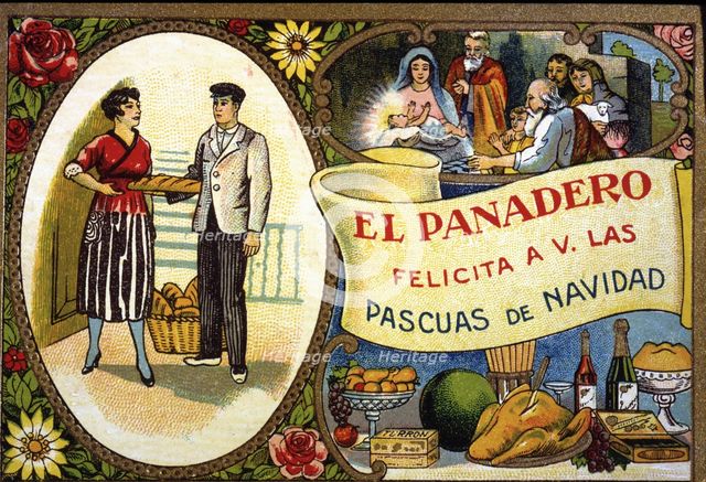 Greeting Card to receive the Christmas bonus, from the baker, 1930.