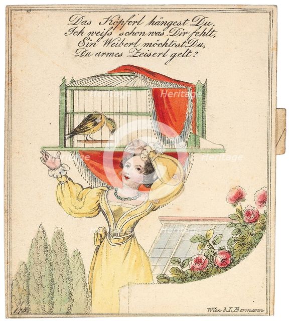 Greeting card. "Your little head is hanging, I know what is wrong with you...", after 1815. Creator: Anonymous.