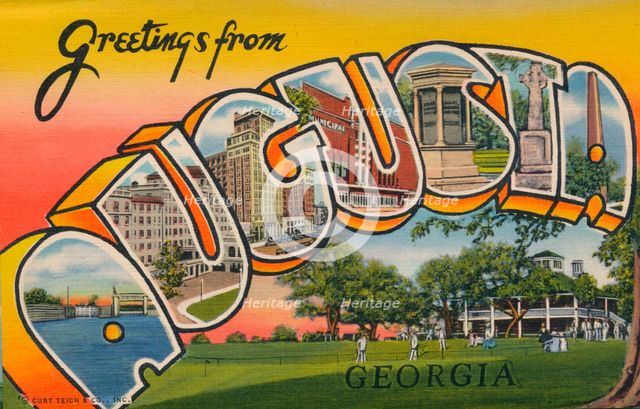 Greetings card featuring Augusta, Georgia, 1943. Artist: Unknown