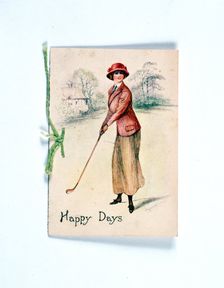 Greetings card with golfing theme, c1910