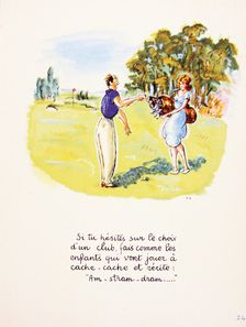 Greetings card with golfing theme, France, c1930s
