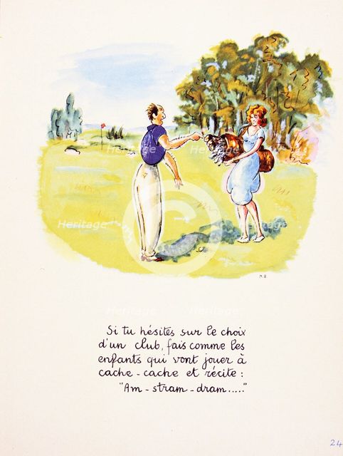 Greetings card with golfing theme, France, c1930s. Artist: Unknown