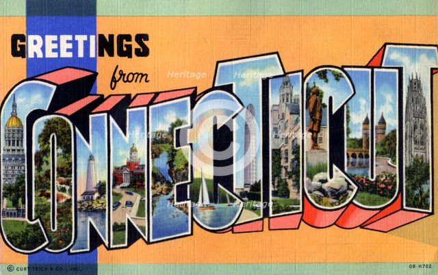 'Greetings from Connecticut', postcard, 1940. Artist: Unknown