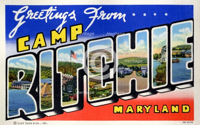 'Greetings from Camp Ritchie, Maryland', postcard, 1940. Artist: Unknown