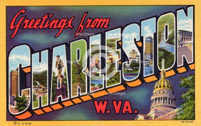 'Greetings from Charleston, West Virginia', postcard, 1937. Artist: Unknown