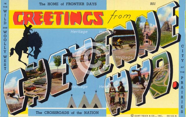 'Greetings from Cheyenne, Wyoming, the Crossroads of the Nation', postcard, 1940. Artist: Unknown