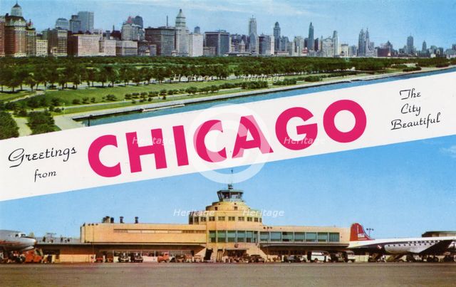 'Greetings from Chicago the City Beautiful', postcard, 1954. Artist: Unknown