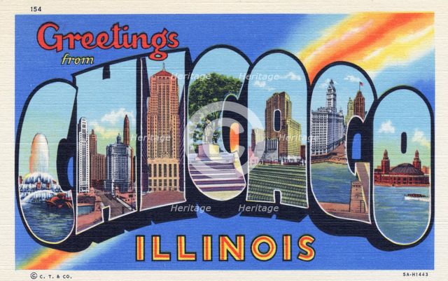'Greetings from Chicago, Illinois', postcard, 1935. Artist: Unknown