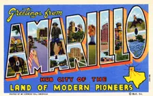 Greetings from Amarillo, Hub City of the Land of Modern Pioneers postcard, 1939