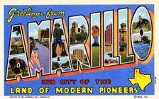 Greetings from Amarillo, Hub City of the Land of Modern Pioneers postcard, 1939