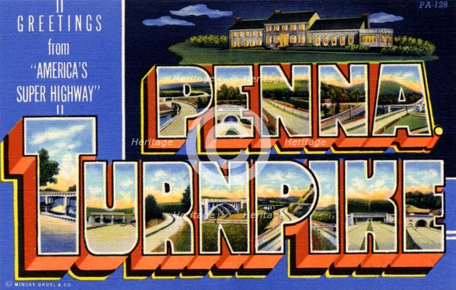 'Greetings from America's Super Highway, Pennsylvania Turnpike', postcard, 1941. Artist: Unknown