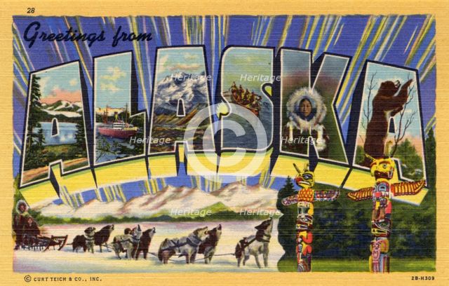 'Greetings from Alaska', postcard, 1942. Artist: Unknown