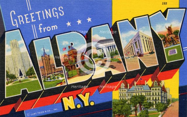 'Greetings from Albany, New York', postcard, 1941. Artist: Unknown