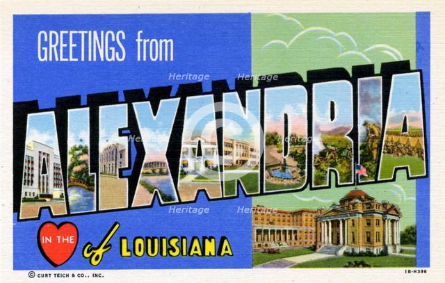 'Greetings from Alexandria in the Heart of Louisiana', postcard, 1941. Artist: Unknown