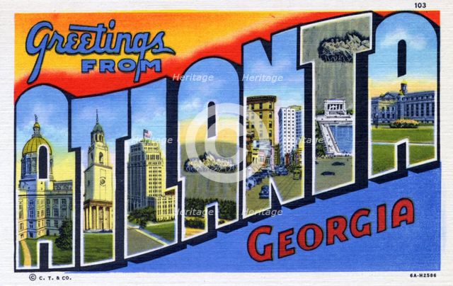 'Greetings from Atlanta, Georgia', postcard, 1936. Artist: Unknown