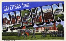 Greetings from Auburn, home of Alabama Polytechnic Institute postcard, 1941