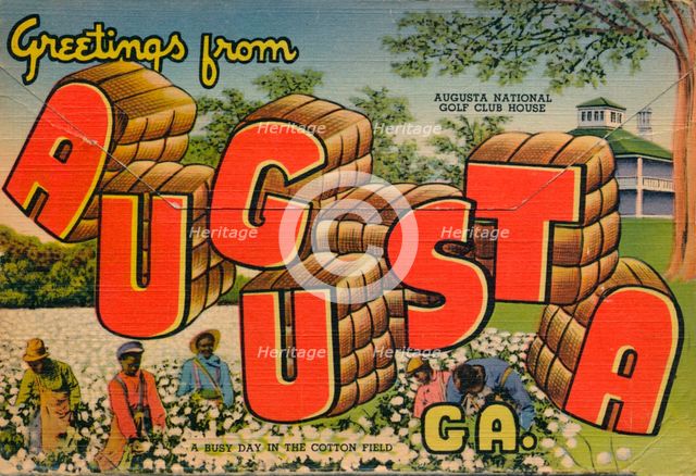 Greetings from Augusta, Georgia: A Busy day in the Cotton Field, 1943. Artist: Unknown