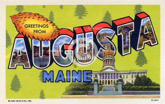 'Greetings from Augusta, Maine', postcard, 1952. Artist: Unknown
