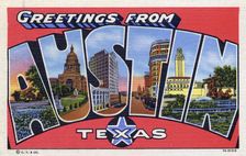 Greetings from Austin, Texas postcard, 1937