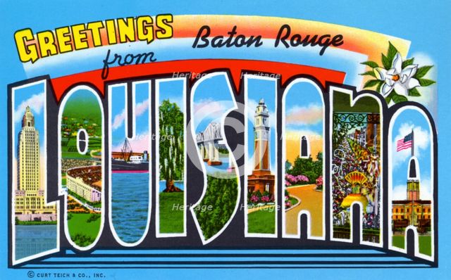 'Greetings from Baton Rouge, Louisiana', postcard, 1958. Artist: Unknown