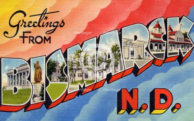 'Greetings from Bismarck, North Dakota', postcard, 20th century. Artist: Unknown