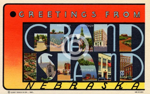 'Greetings from Grand Island, Nebraska', postcard, 1940. Artist: Unknown