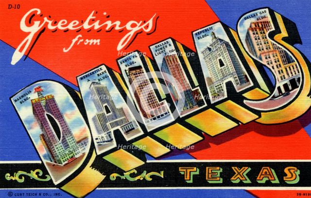 'Greetings from Dallas, Texas', postcard, 1943. Artist: Unknown