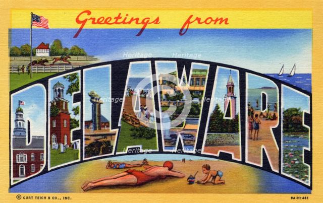 'Greetings from Delaware', postcard, 1939. Artist: Unknown