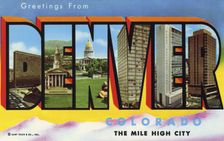 Greetings from Denver, Colorado, the Mile High City postcard, 1961