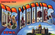 Greetings from Des Moines, Iowa postcard, 1944