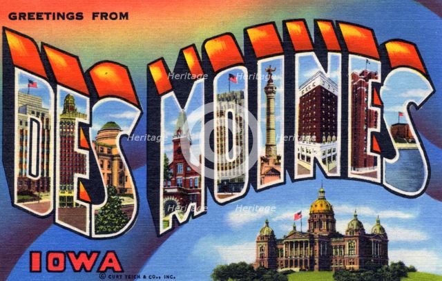 'Greetings from Des Moines, Iowa', postcard, 1944. Artist: Unknown