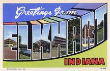 Greetings from Elkhart, Indiana postcard, 1940