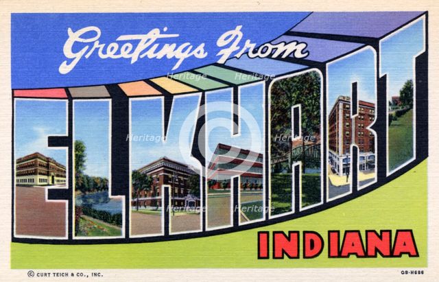 'Greetings from Elkhart, Indiana', postcard, 1940. Artist: Unknown