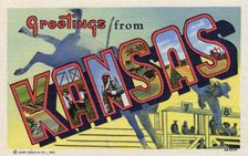 Greetings from Kansas postcard, 1944