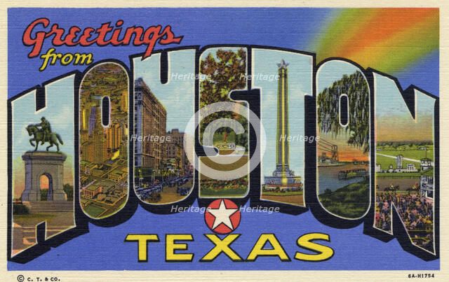 'Greetings from Houston, Texas', postcard, 1936. Artist: Unknown