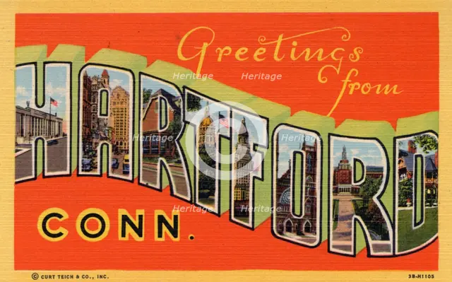 'Greetings from Hartford, Connecticut', postcard, 1943. Artist: Unknown