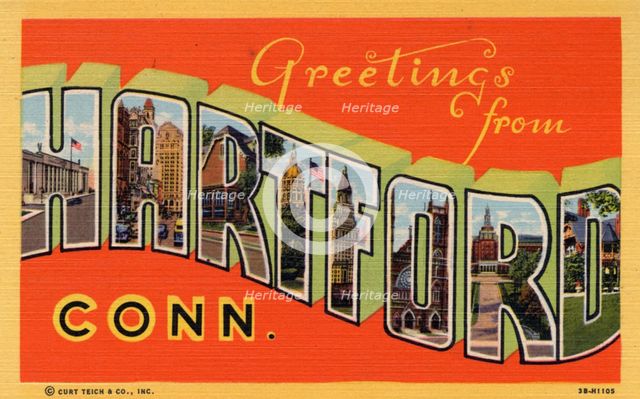 'Greetings from Hartford, Connecticut', postcard, 1943. Artist: Unknown
