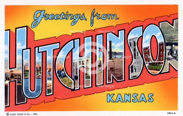 'Greetings from Hutchinson, Kansas', postcard, 1943. Artist: Unknown