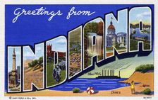 Greetings from Indiana postcard, 1939